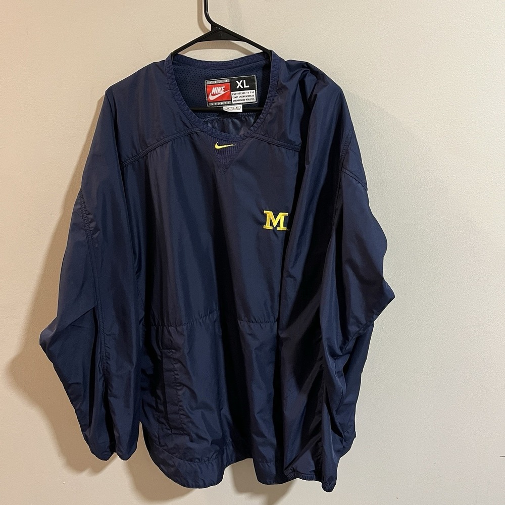Michigan Wolverines Windbreaker Mens XLarge NCAA Nike Crew Neck Pullover Vintage